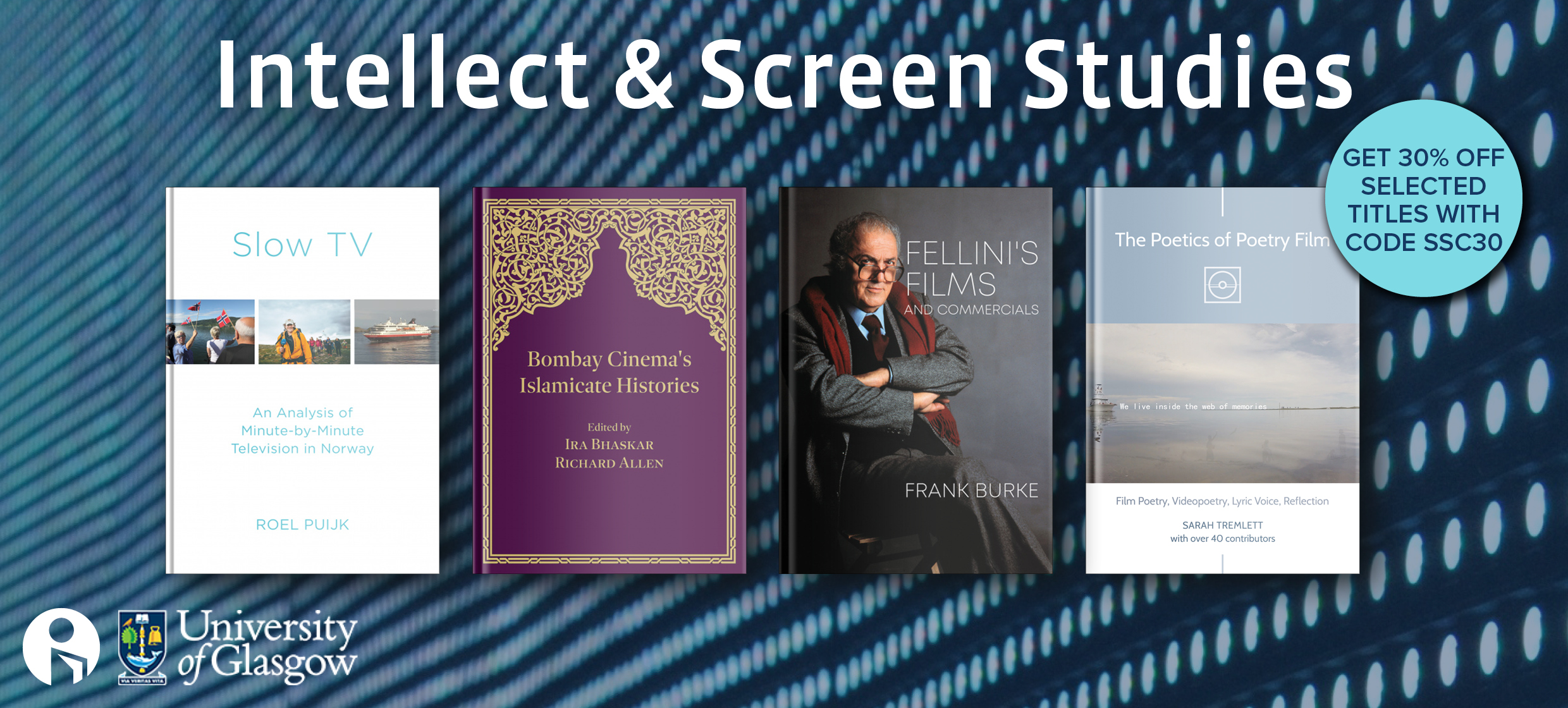 Banner, 4 book covers and the discount code SSC30 for 30% off selected titles